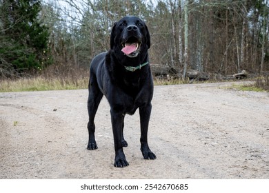 Happy Black Labrador Dog Standing in Country Dirt Road. - Powered by Shutterstock