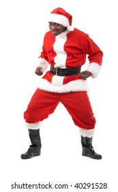 Happy Black Santa Claus Over White Background