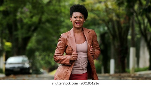 Happy Black Woman Dancing Outside. One Groovy African Person Dance