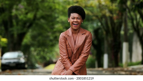 Happy Black Woman Dancing Outside. One Groovy African Person Dance