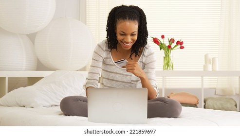 Happy Black Woman Online Shopping