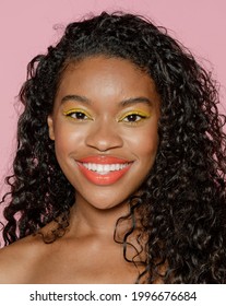 Happy Black Woman Wearing Yellow Eye Shadow