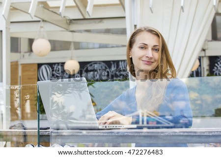 Similar – Image, Stock Photo Woman with laptop drinking coffee
