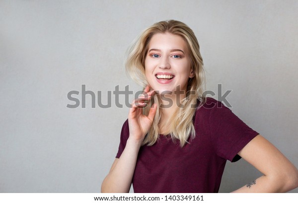 Happy Blonde Girl Short Hair Natural Stock Photo Edit Now 1403349161