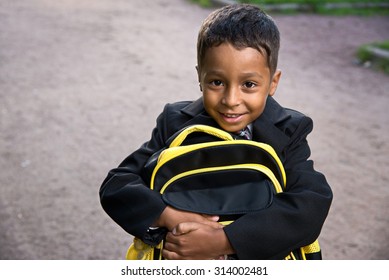 Happy Boy After His First School Day