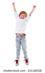 Happy Boy With Arms Up - Isolated Over A White Background 