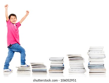 Happy boy climbing in his education - isolated over a white background - Powered by Shutterstock