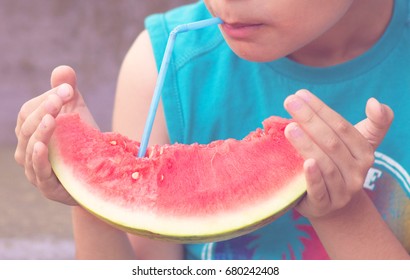 Happy Boy Eating Watermelon