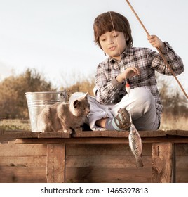 Custom Made T Shirt Boy And His Dog Fishing Pole Pail Fish Fisherman Puppy
