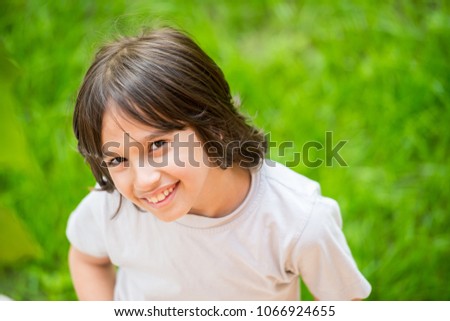 Similar – Image, Stock Photo Little boy Smile and happy at the backyard