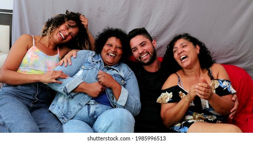 Happy Brazilian Family Laughing Together. Casual Hispanic Latin People Laugh, Real Life