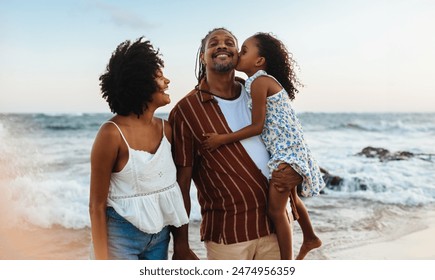 A happy Brazilian family shares a joyous moment together on a beautiful beach during their vacation. - Powered by Shutterstock