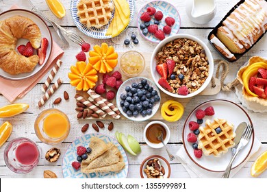 Happy Breakfast Granola Croissant Fresh Waffles Stock Photo 1355999891 ...