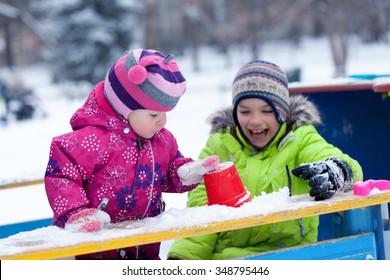 Happy Brother Sister Play Snow Winter Stock Photo (Edit Now) 348795431