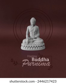 Happy Buddha Purnima poster with a Buddha figure on brown background