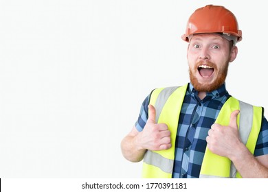 Happy Builder In Helmet On A White Background