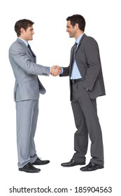 Happy Business Partners Shaking Hands On White Background