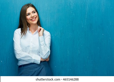 Happy Business Woman Portrait. Young Woman White Shirt Dressed.