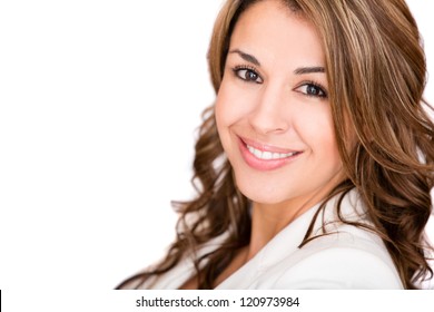 Happy Business Woman Smiling - Isolated Over A White Background