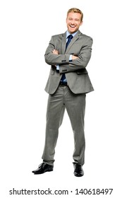 Happy Businessman Arms Folded Isolated On White