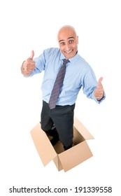 Happy Businessman Inside A Cardboard Box