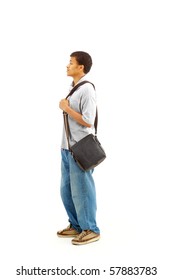 Happy Casual Dressed Young Black College Student Isolated On White Background