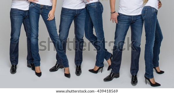 Happy Casual People Wear Jeans Only Stock Photo (Edit Now) 439418569