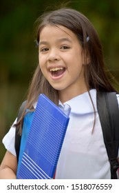 Happy Catholic Asian Girl Student Wearing School Uniform