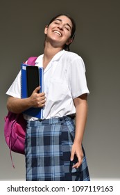 Happy Catholic Colombian School Girl Wearing School Uniform