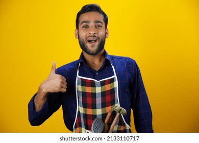 Happy Chef Boy Giving Thumbs Up Isolated Images With Apron Food Or Hotel Management Concept