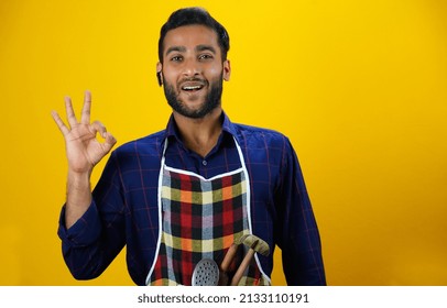 Happy Chef Boy Isolated Images With Apron Food Or Hotel Management Concept