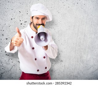 Happy Chef Shouting By Megaphone