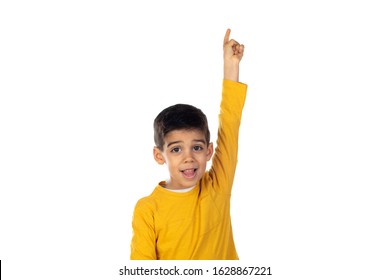 Happy Child Asking To Speak Isolated On A White Background