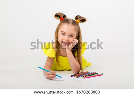 Similar – Image, Stock Photo Happy child with pink shirt in the garden