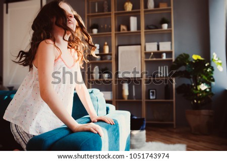 Similar – happy child girl playing at home in cozy weekend morning