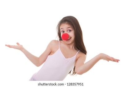 Happy Child Or Kid With Red Clown Nose