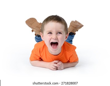 Happy Child Laughing On White Background