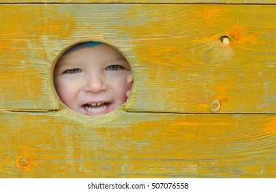 Happy Child Looking Through Wooden Hole Stock Photo 507076558 ...