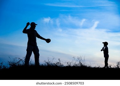 Happy child with parent playing baseball concept in park in nature - Powered by Shutterstock