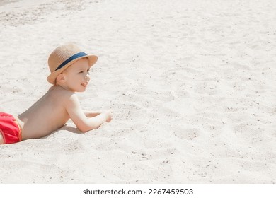 Happy child playing by the sea on nature background - Shutterstock ID 2267459503