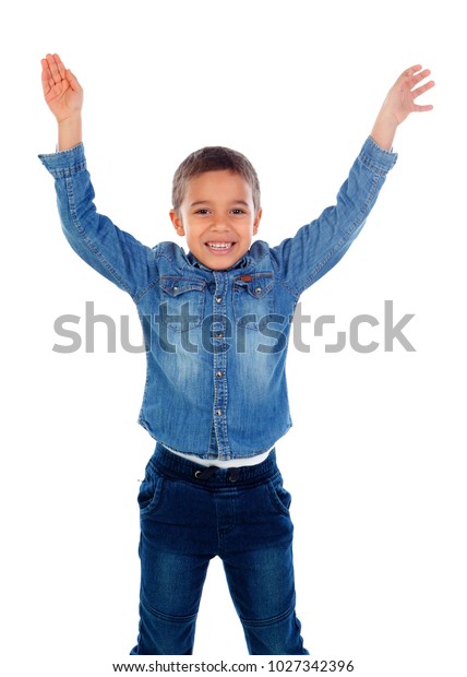 Happy Child Raising Arms Isolated On Stock Photo (Edit Now) 1027342396