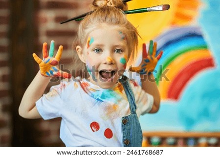 Similar – Image, Stock Photo Blond little child is traveling with family by ferry or ship. Schoolboy is admiring the landscape of the Adriatic Sea. Cruise during the holidays.