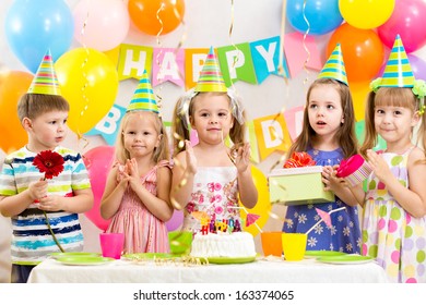 Happy Children Celebrating Birthday Holiday Stock Photo 163374065 ...