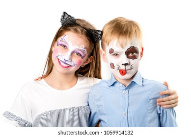 Happy children with face paintings on white background - Powered by Shutterstock