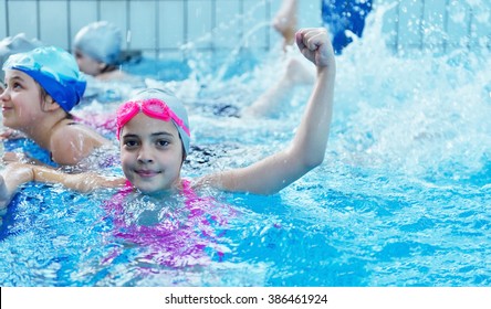 Happy Kids Swimming Pool Young Successful Stock Photo (edit Now) 1140963317