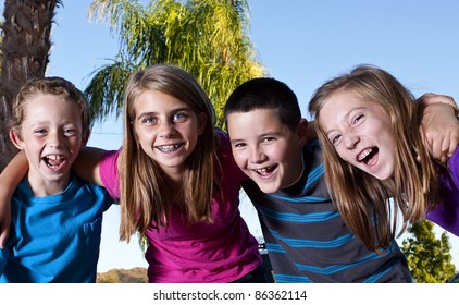Happy children laughing and smiling together