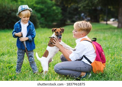 Happy Children Petting Dog Park Lovely Stock Photo 1837961875 ...