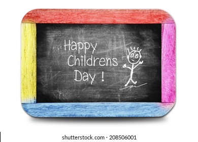 Happy Childrens Day! Hand Writing Text On Chalkboard.