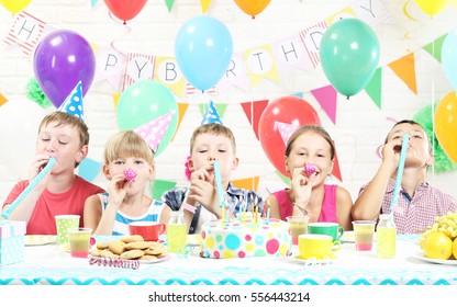 Happy Childrens Having Fun Birthday Party Stock Photo 556443214 ...