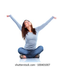 Happy Chinese Student Girl. Isolated On White Background.